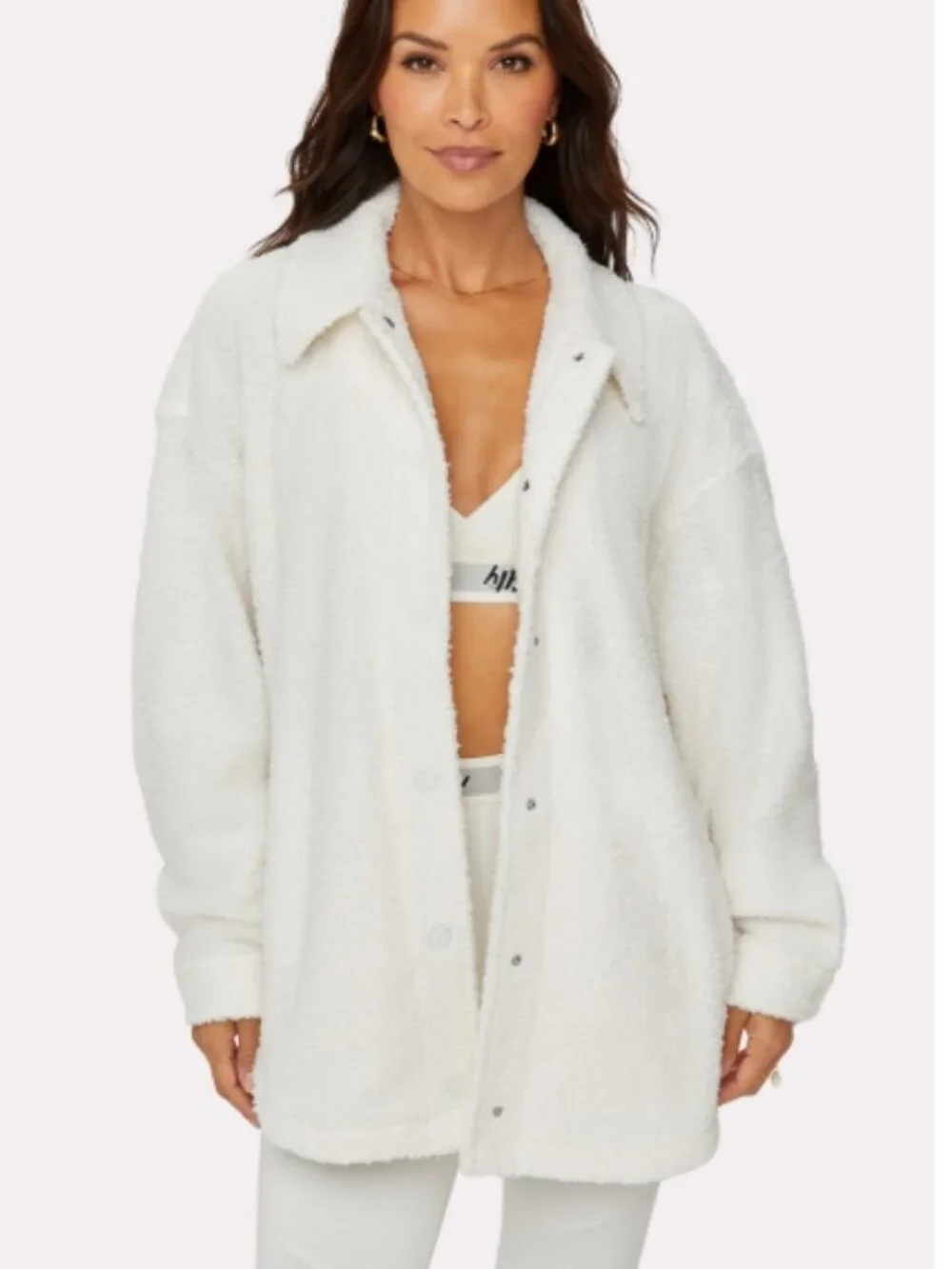 NWT YITTY  Sherpa Button-Front Teddy Shacket Baddie To The Bone (Cream) XL